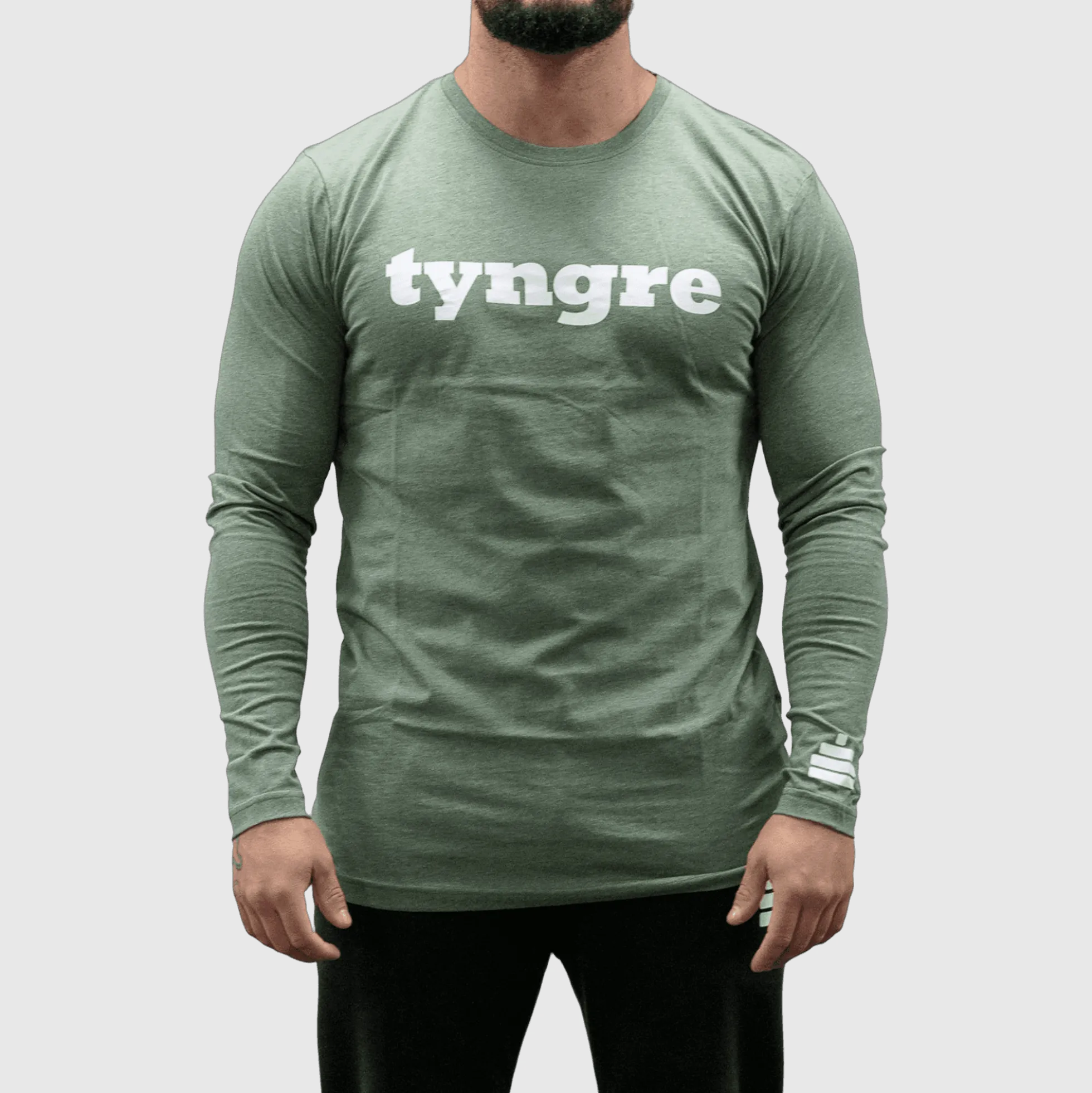 T-Shirt Long Sleeve Mens Green Melange