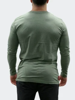 T-Shirt Long Sleeve Mens Green Melange