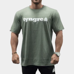T-Shirt Loose Fit Logo Mens Green Melange