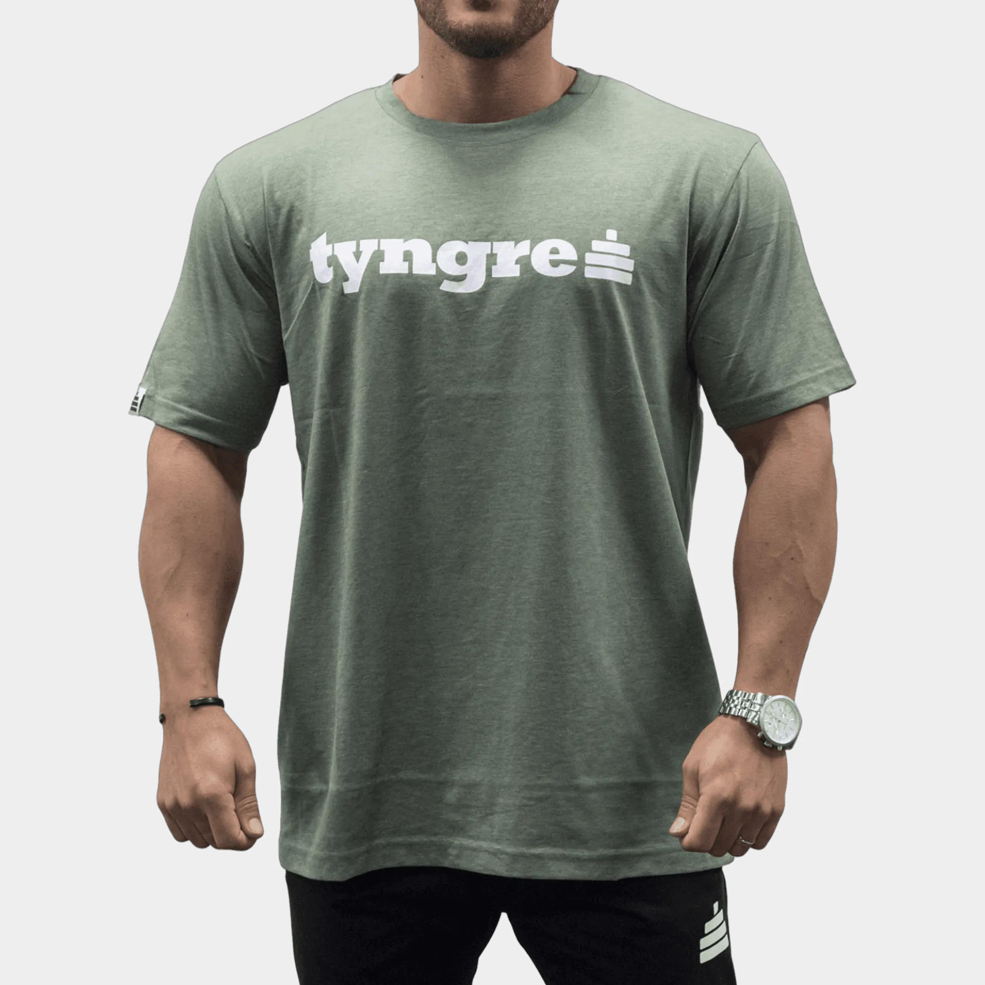 T-Shirt Loose Fit Logo Mens Green Melange