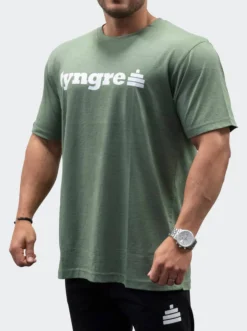 T-Shirt Loose Fit Logo Mens Green Melange