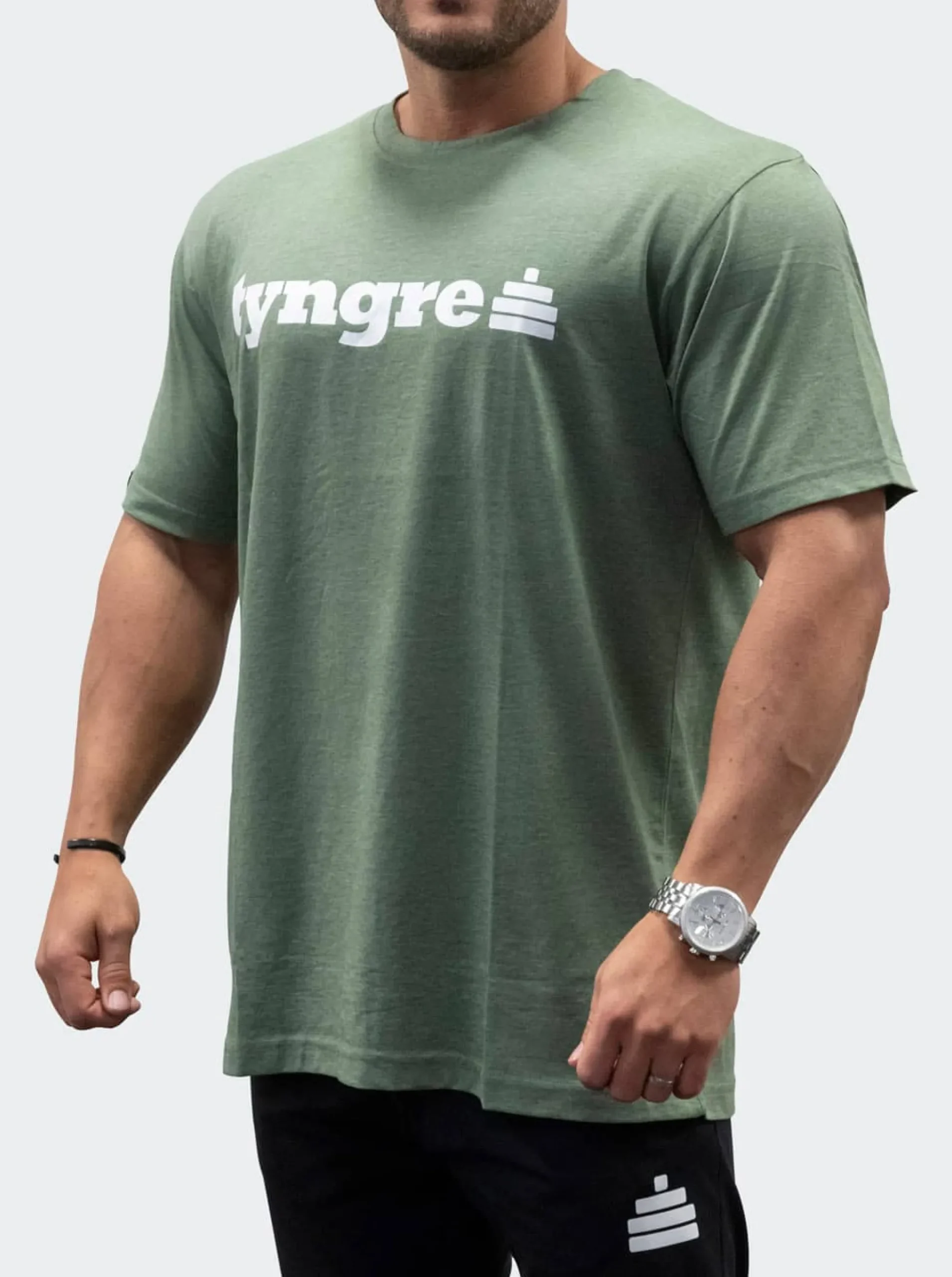 T-Shirt Loose Fit Logo Mens Green Melange