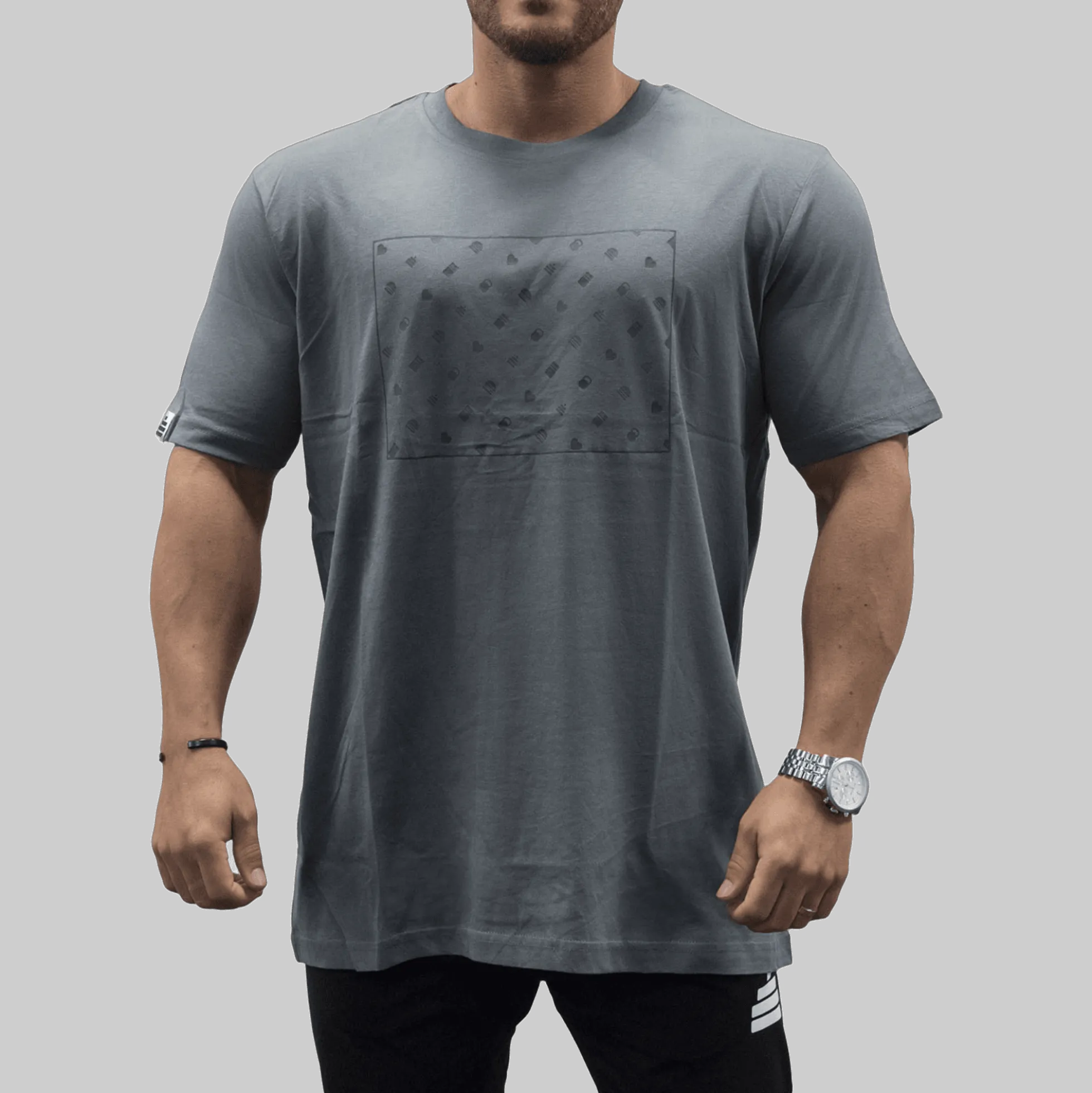 T-Shirt Loose Fit Print Mens Charcoal
