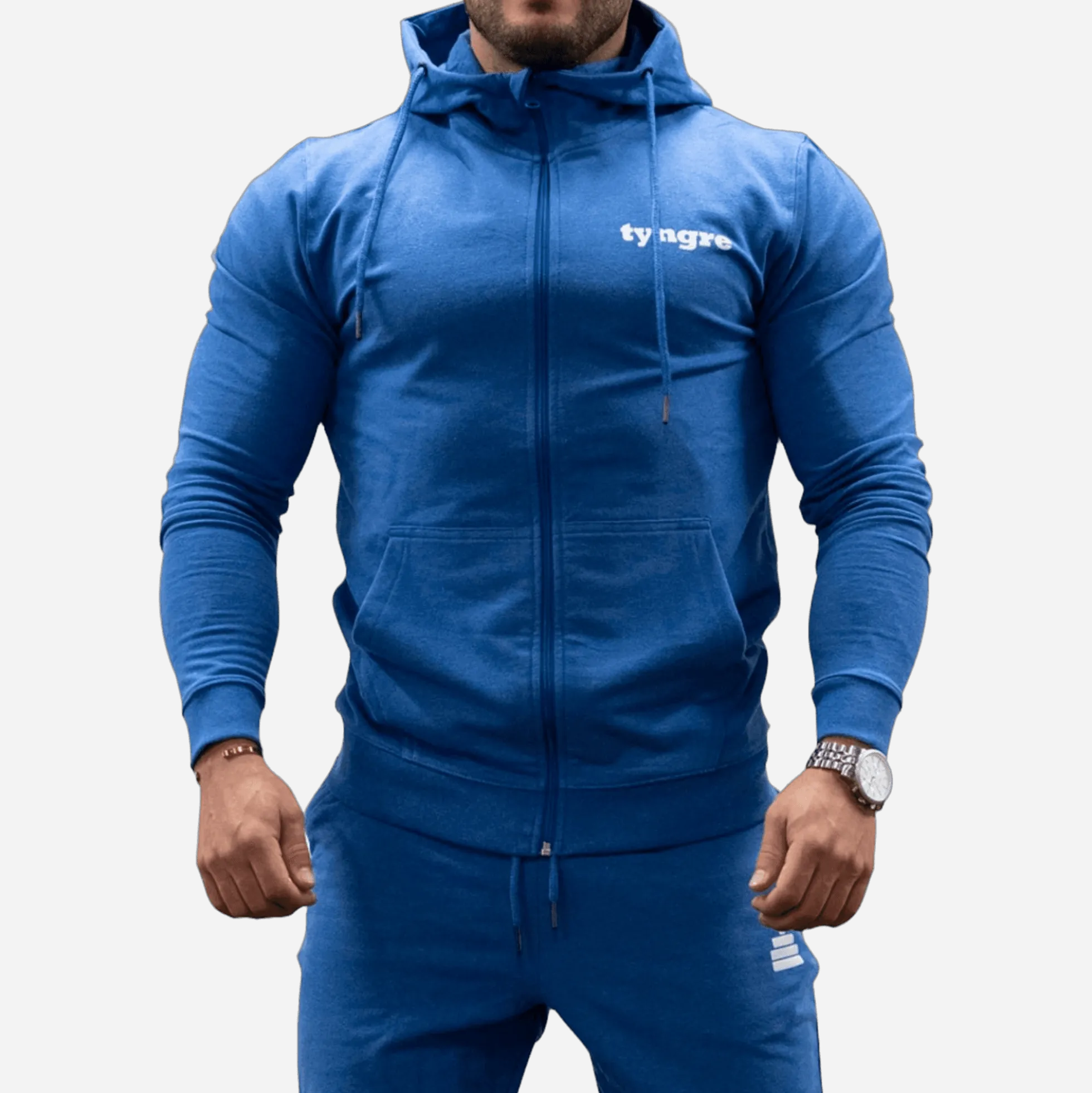 Zip-Hoodie Mens Blue Melange