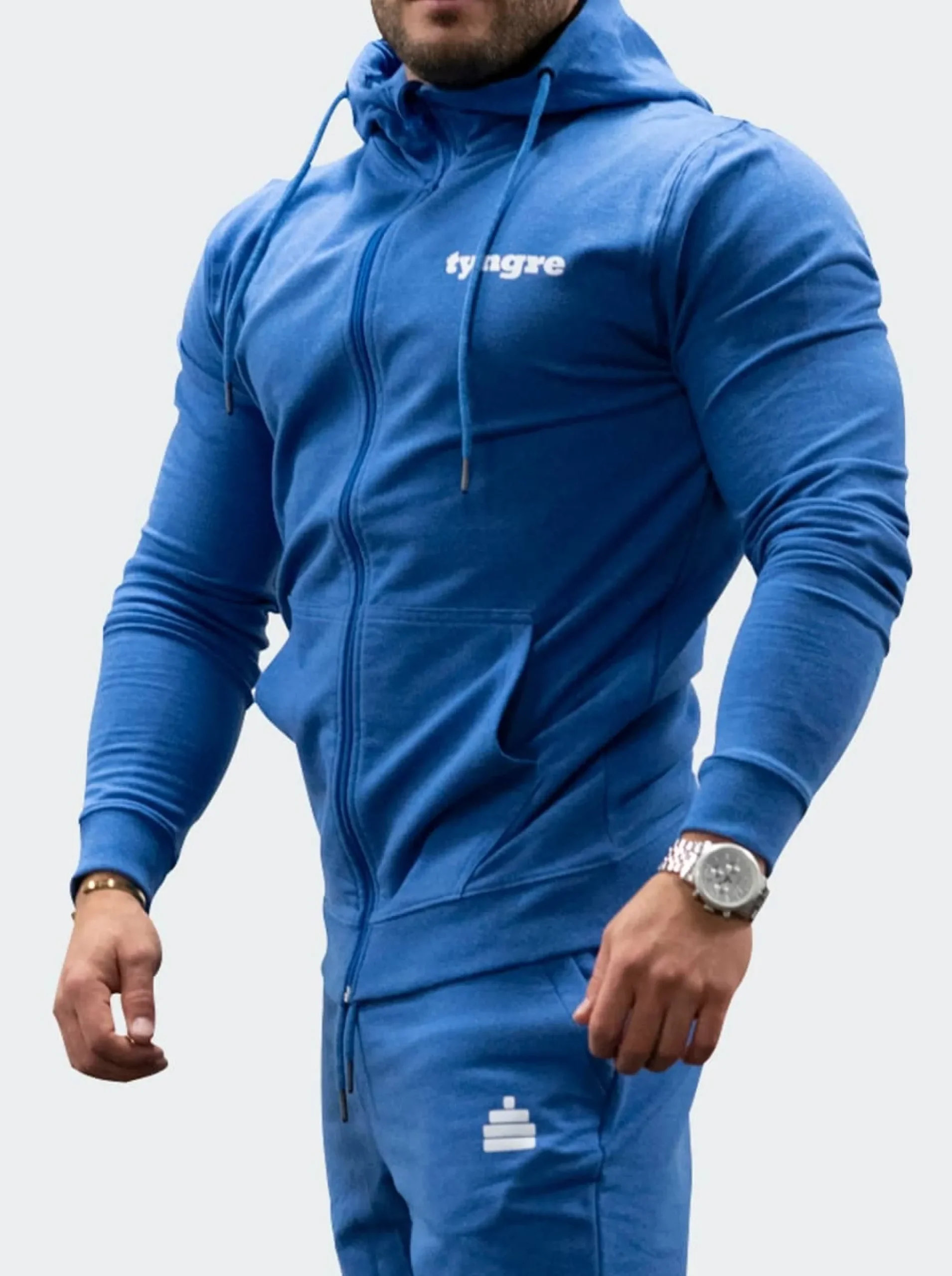 Zip-Hoodie Mens Blue Melange