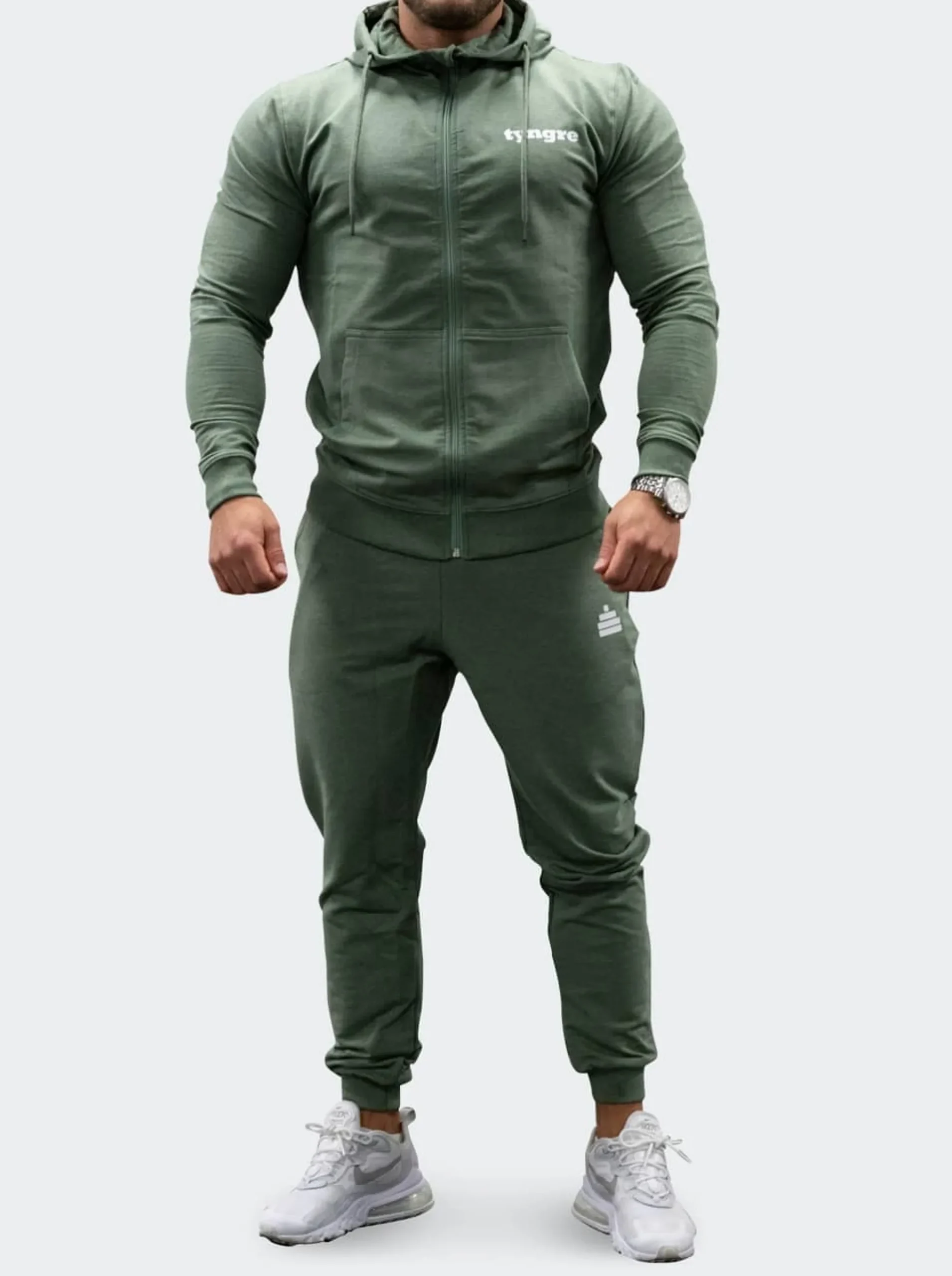 Zip-Hoodie Mens Green Melange