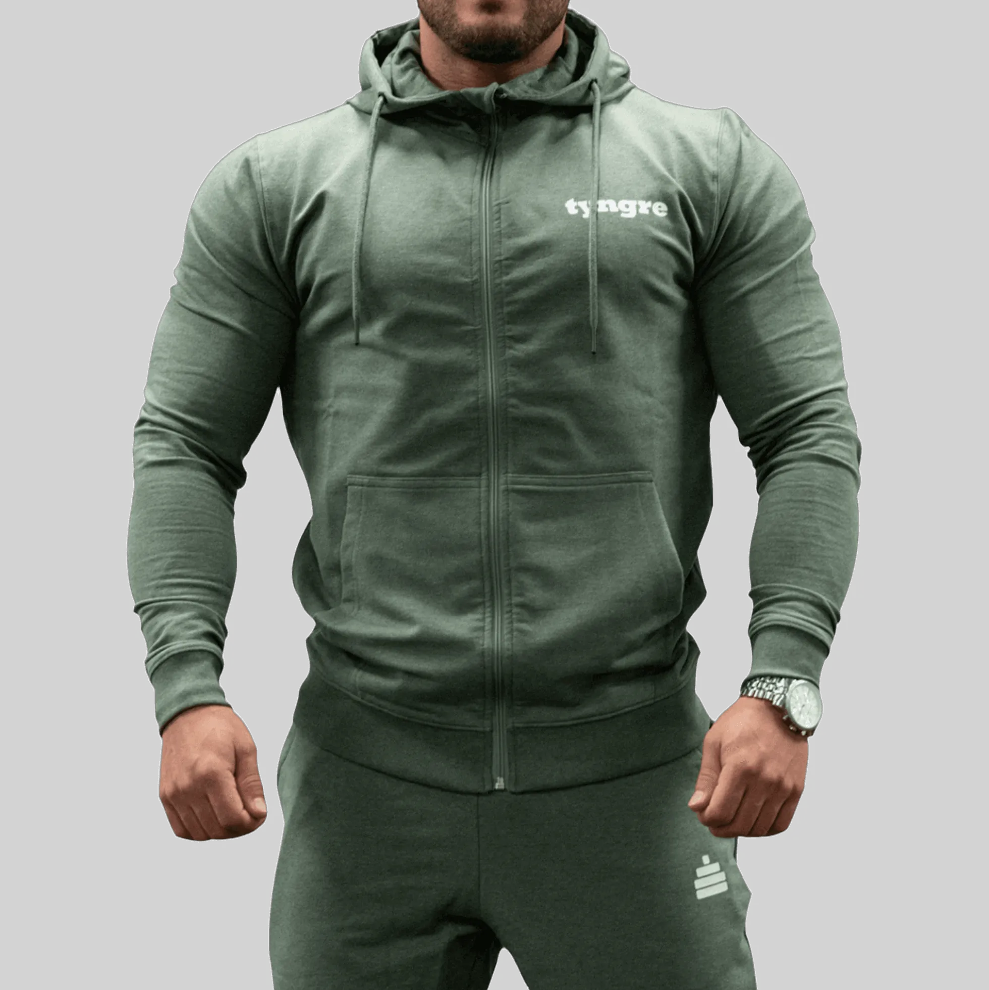 Zip-Hoodie Mens Green Melange