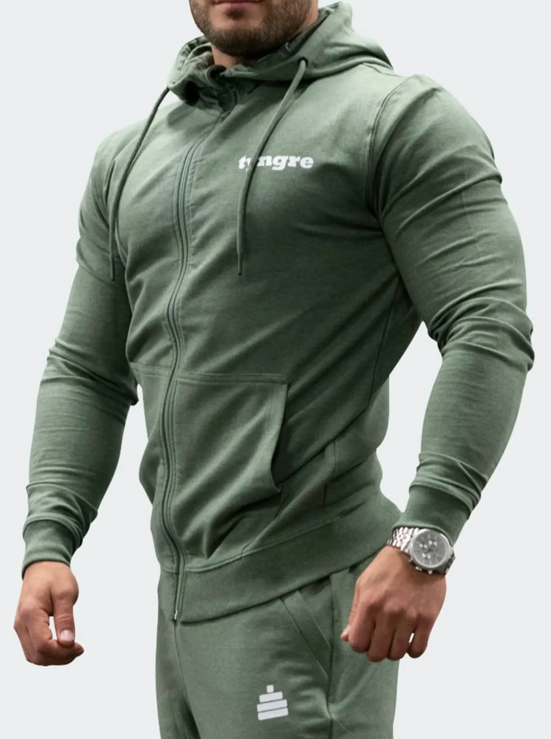 Zip-Hoodie Mens Green Melange